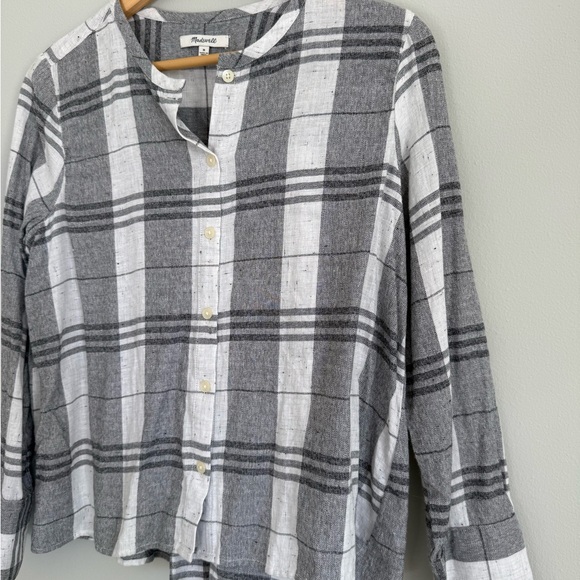Madewell Plaid Collarless Button Down Top - Picture 4 of 9